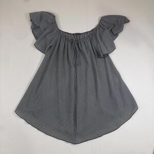 Vision USA Women's Black White Stripped Off Shoulder Short Sleeve Blouse Size M